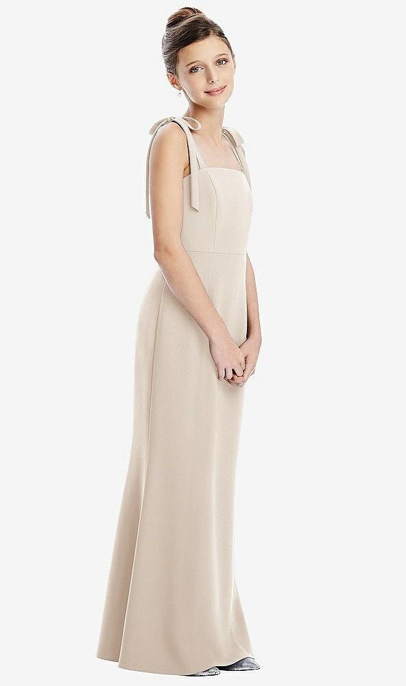 Front View - Oat Flat Tie-Shoulder Juniors Dress with Trumpet Skirt