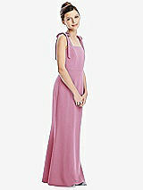 Front View Thumbnail - Powder Pink Flat Tie-Shoulder Juniors Dress with Trumpet Skirt