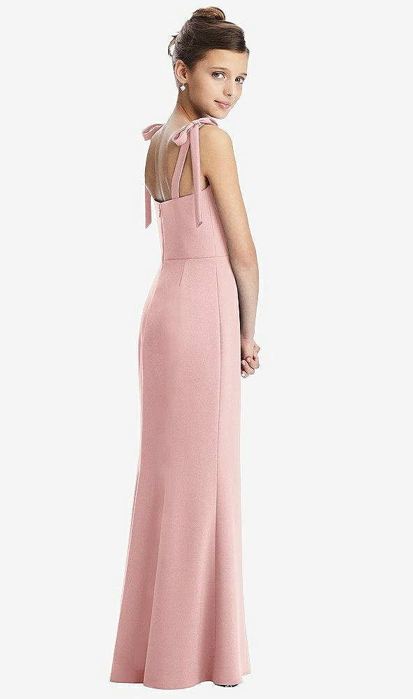 Back View - Rose Flat Tie-Shoulder Juniors Dress with Trumpet Skirt
