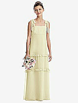 Front View Thumbnail - Butter Yellow Tie-Shoulder Juniors Dress with Tiered Ruffle Skirt