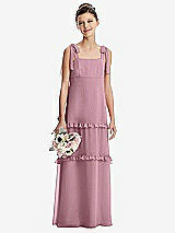 Front View Thumbnail - Dusty Pink Tie-Shoulder Juniors Dress with Tiered Ruffle Skirt