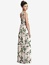 Rear View Thumbnail - Palm Beach Print Tie-Shoulder Juniors Dress with Tiered Ruffle Skirt