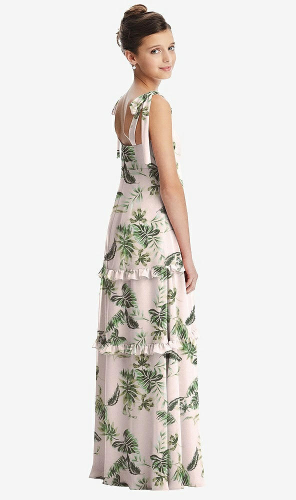 Back View - Palm Beach Print Tie-Shoulder Juniors Dress with Tiered Ruffle Skirt