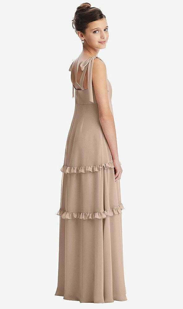 Back View - Topaz Tie-Shoulder Juniors Dress with Tiered Ruffle Skirt