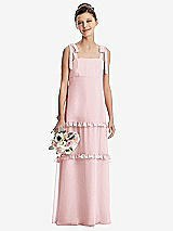 Front View Thumbnail - Ballet Pink Tie-Shoulder Juniors Dress with Tiered Ruffle Skirt
