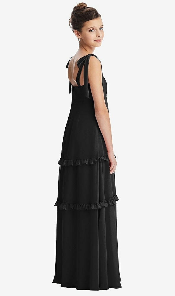 Back View - Black Tie-Shoulder Juniors Dress with Tiered Ruffle Skirt