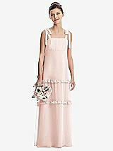 Front View Thumbnail - Blush Tie-Shoulder Juniors Dress with Tiered Ruffle Skirt