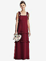 Front View Thumbnail - Burgundy Tie-Shoulder Juniors Dress with Tiered Ruffle Skirt
