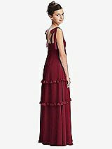 Rear View Thumbnail - Burgundy Tie-Shoulder Juniors Dress with Tiered Ruffle Skirt