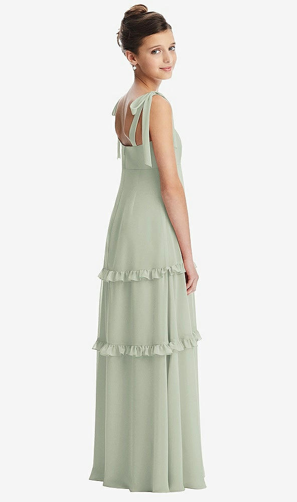 Back View - Celadon Tie-Shoulder Juniors Dress with Tiered Ruffle Skirt