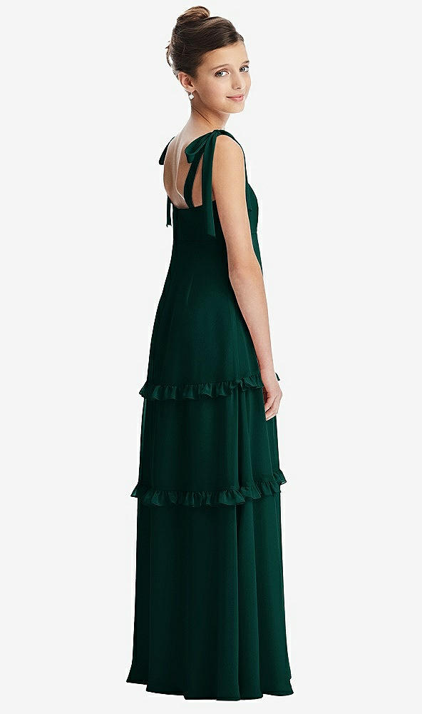 Back View - Evergreen Tie-Shoulder Juniors Dress with Tiered Ruffle Skirt