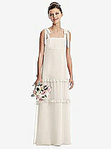Front View Thumbnail - Ivory Tie-Shoulder Juniors Dress with Tiered Ruffle Skirt