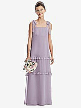 Front View Thumbnail - Lilac Haze Tie-Shoulder Juniors Dress with Tiered Ruffle Skirt