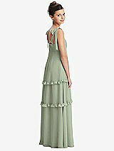 Rear View Thumbnail - Sage Tie-Shoulder Juniors Dress with Tiered Ruffle Skirt