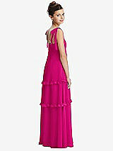 Rear View Thumbnail - Think Pink Tie-Shoulder Juniors Dress with Tiered Ruffle Skirt