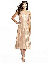 Alt View 1 Thumbnail - Rose Gold Spaghetti Strap Flared Skirt Sequin Midi Dress