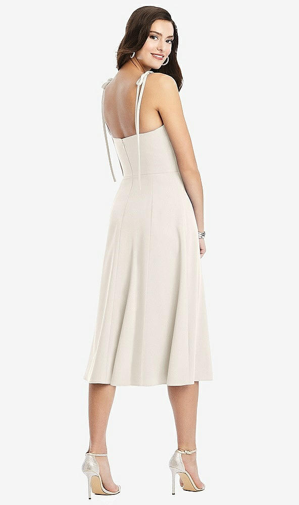 Back View - Ivory Bustier Crepe Midi Dress with Adjustable Bow Straps