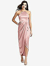 Front View Thumbnail - Rose Halter Midi Dress with Draped Tulip Skirt