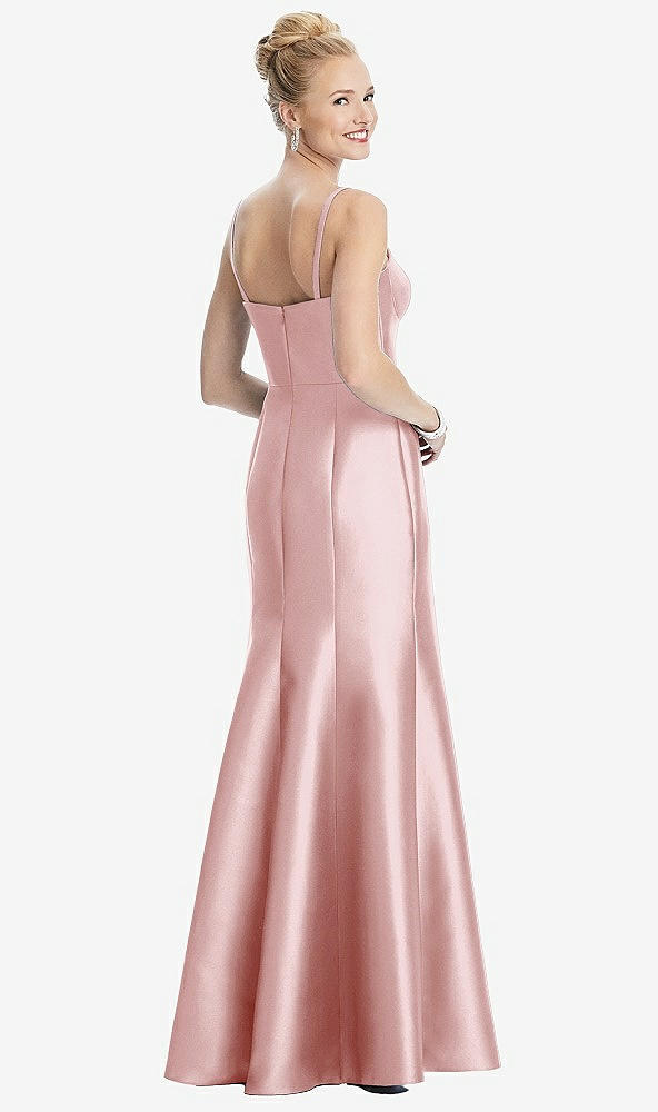 Back View - Ballet Pink Bustier Bodice Satin Trumpet Gown