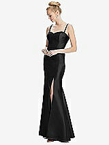 Front View Thumbnail - Black Bustier Bodice Satin Trumpet Gown