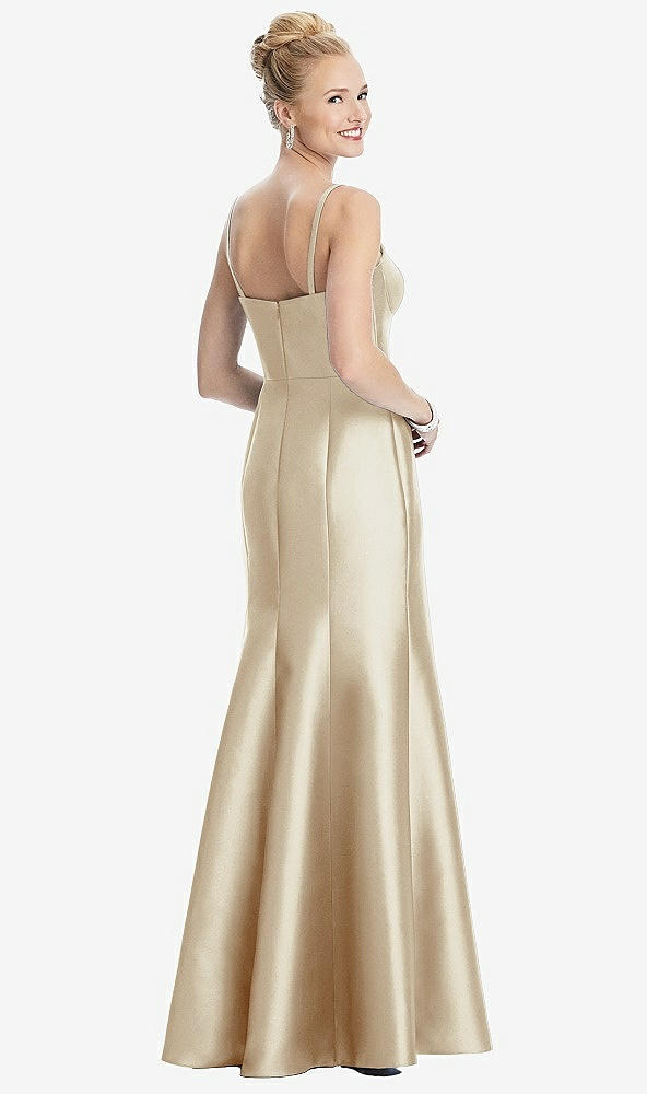 Back View - Champagne Bustier Bodice Satin Trumpet Gown