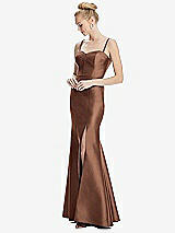 Front View Thumbnail - Cognac Bustier Bodice Satin Trumpet Gown
