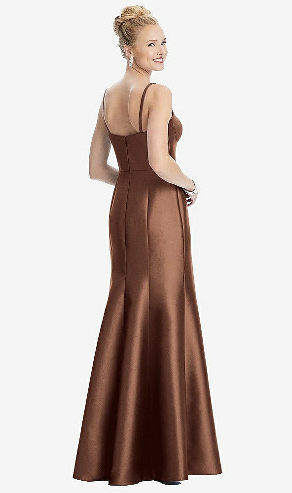 Back View - Cognac Bustier Bodice Satin Trumpet Gown