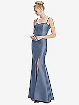 Front View Thumbnail - Larkspur Blue Bustier Bodice Satin Trumpet Gown