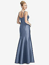 Rear View Thumbnail - Larkspur Blue Bustier Bodice Satin Trumpet Gown