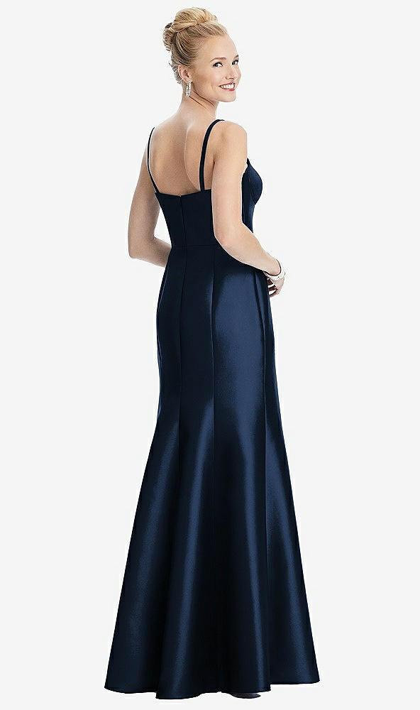 Back View - Midnight Navy Bustier Bodice Satin Trumpet Gown