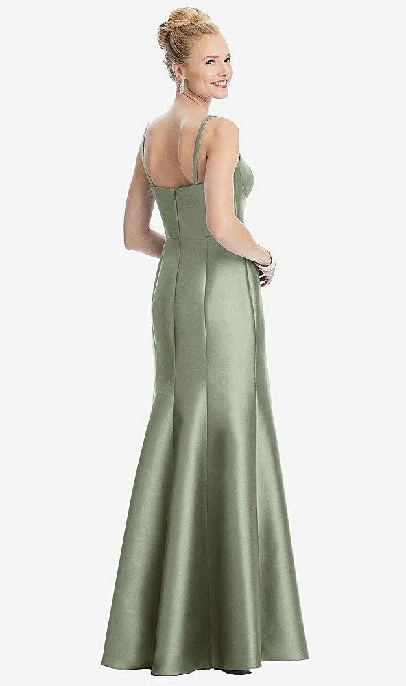 Back View - Sage Bustier Bodice Satin Trumpet Gown