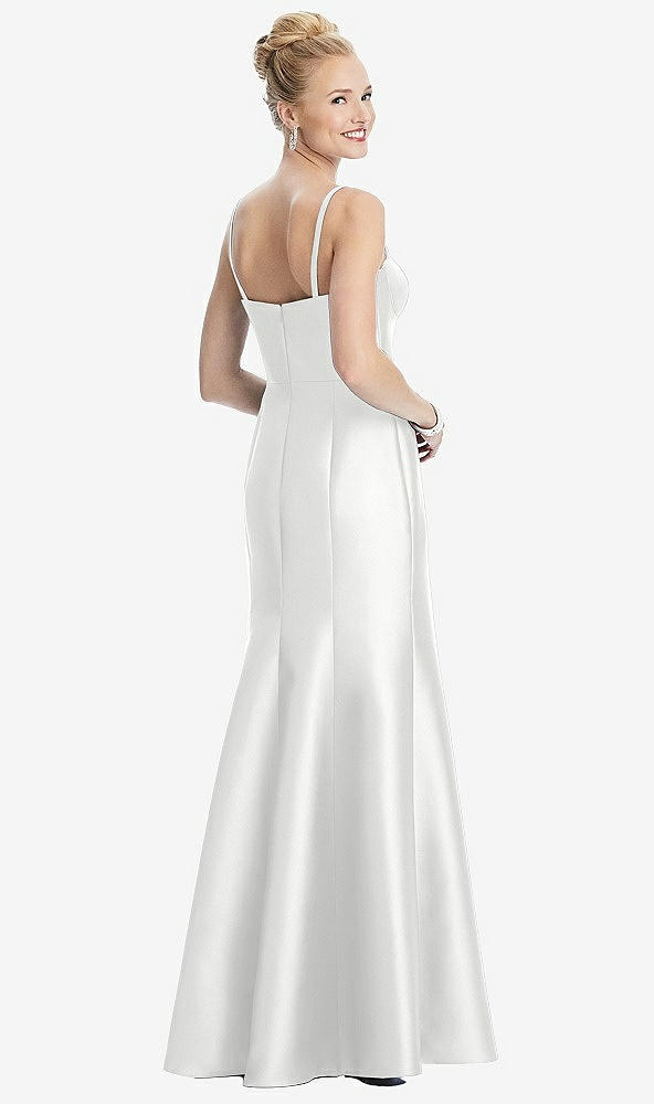 Back View - White Bustier Bodice Satin Trumpet Gown