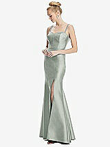 Front View Thumbnail - Willow Green Bustier Bodice Satin Trumpet Gown