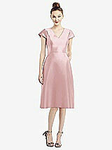 Front View Thumbnail - Ballet Pink Cap Sleeve V-Neck Satin Midi Dress with Pockets