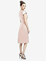 Rear View Thumbnail - Blush Cap Sleeve V-Neck Satin Midi Dress with Pockets