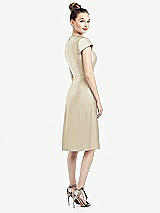 Rear View Thumbnail - Champagne Cap Sleeve V-Neck Satin Midi Dress with Pockets