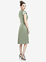 Rear View Thumbnail - Sage Cap Sleeve V-Neck Satin Midi Dress with Pockets
