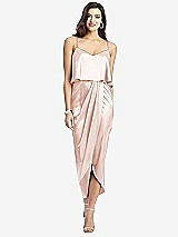 Front View Thumbnail - Blush Popover Bodice Midi Dress with Draped Tulip Skirt