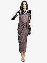 Alt View 1 Thumbnail - French Truffle Popover Bodice Midi Dress with Draped Tulip Skirt