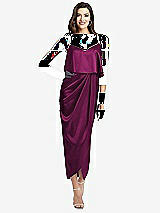 Alt View 1 Thumbnail - Merlot Popover Bodice Midi Dress with Draped Tulip Skirt