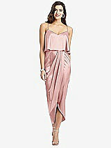 Front View Thumbnail - Rose Popover Bodice Midi Dress with Draped Tulip Skirt