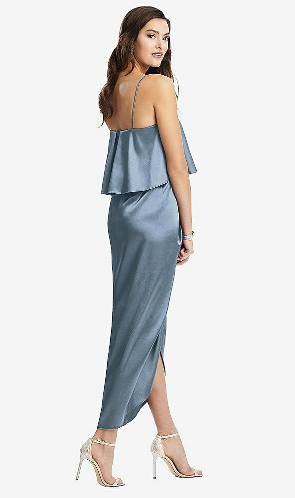 Back View - Slate Popover Bodice Midi Dress with Draped Tulip Skirt