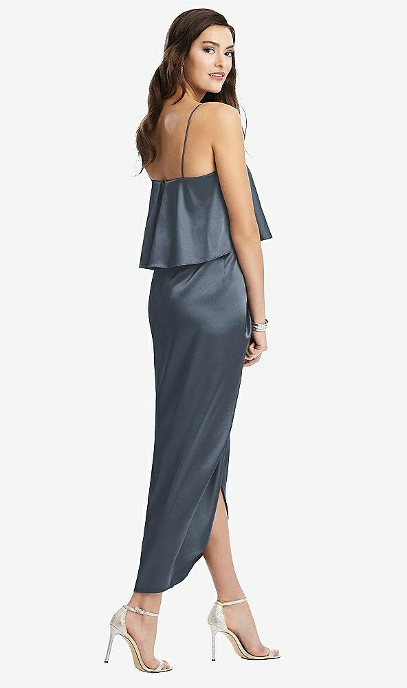 Back View - Silverstone Popover Bodice Midi Dress with Draped Tulip Skirt