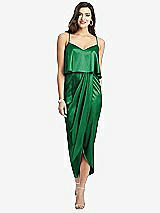 Front View Thumbnail - Shamrock Popover Bodice Midi Dress with Draped Tulip Skirt