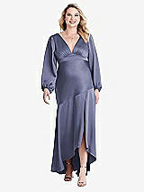 Alt View 1 Thumbnail - French Blue Puff Sleeve Asymmetrical Drop Waist High-Low Slip Dress - Teagan