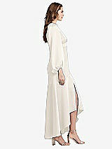 Side View Thumbnail - Ivory Puff Sleeve Asymmetrical Drop Waist High-Low Slip Dress - Teagan