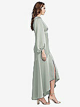 Side View Thumbnail - Willow Green Puff Sleeve Asymmetrical Drop Waist High-Low Slip Dress - Teagan
