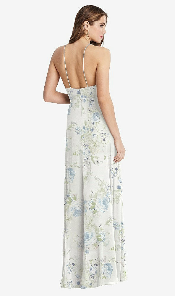 Back View - Bleu Garden High Neck Chiffon Maxi Dress with Front Slit - Lela