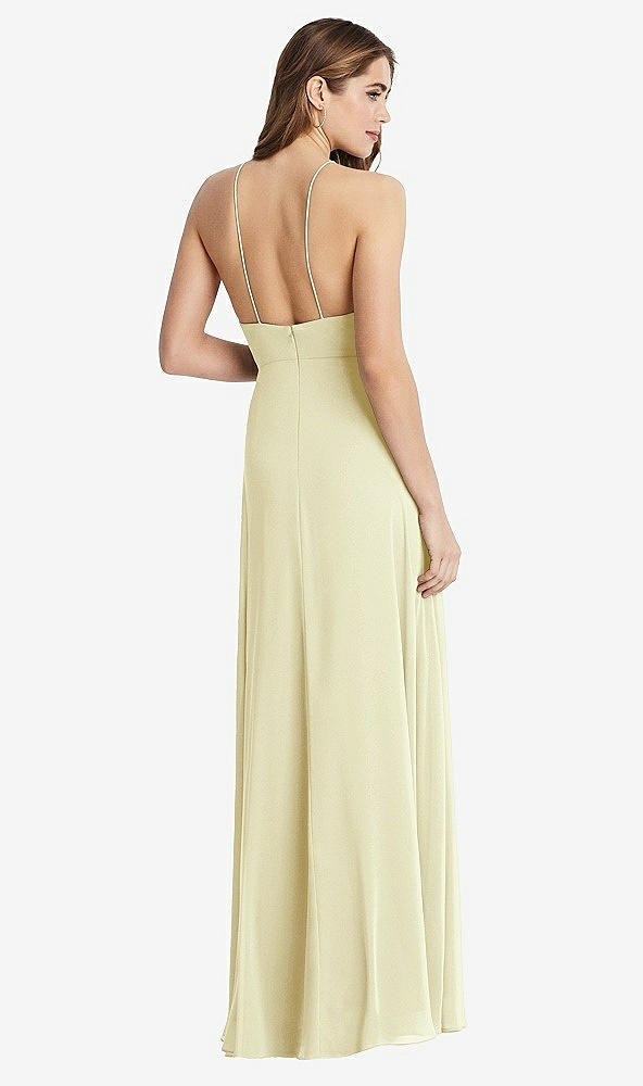 Back View - Butter Yellow High Neck Chiffon Maxi Dress with Front Slit - Lela
