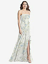 Front View Thumbnail - Bleu Garden Square Neck Chiffon Maxi Dress with Front Slit - Elliott